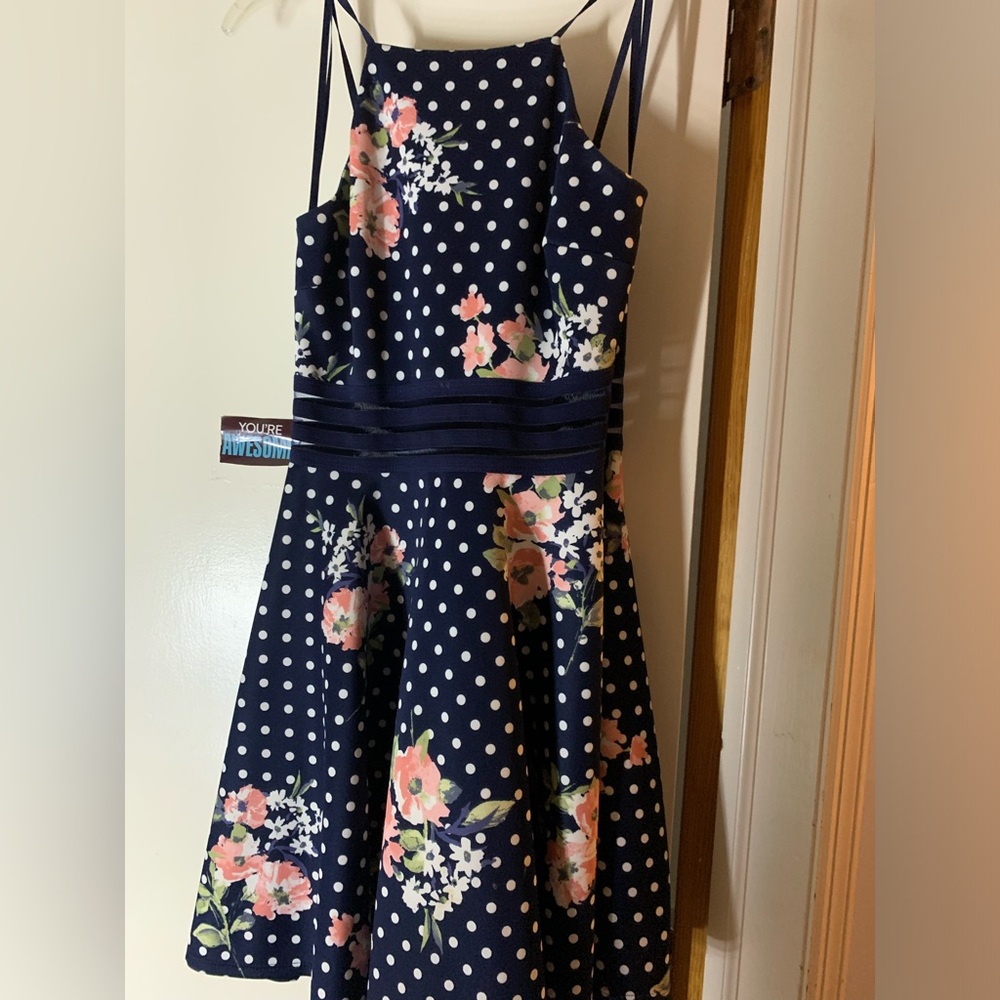 Women’s City Studio dress, junior size 3, navy with white polka dots